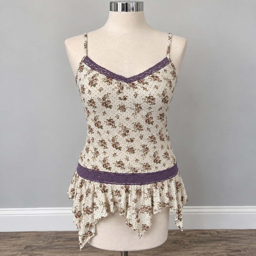 VTG Wet Seal Floral Lace Babydoll Fairy Cami Tank Top Medium 90s Y2K Mini Dress